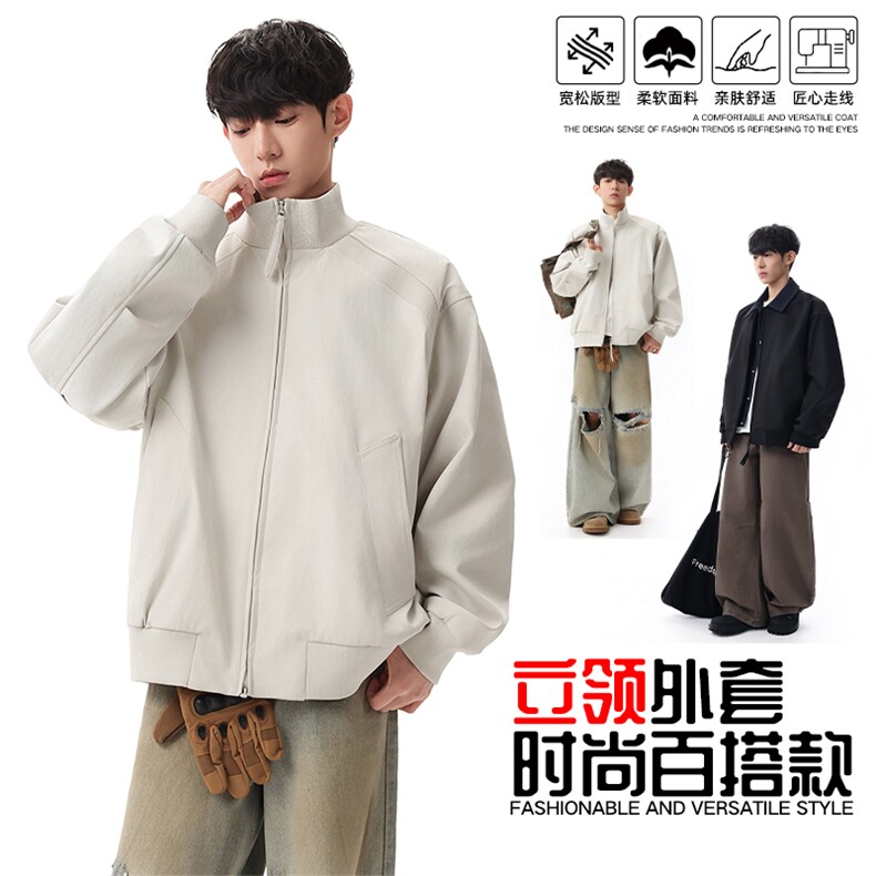 双拉链飞行夹克男美式立领外套春季新款户外冲锋衣潮JK02625-P73图片
