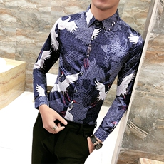2021春款男个性数码印花衬衫英伦风修身夜店工作服长袖W313，男装衬衫，星座419（原A233）