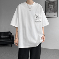 8XL-M重磅！特大码纯色宽松短袖T男口袋T恤五分袖上衣DX325P45，男装T恤，电商D206-1