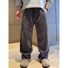 灰色满印斜条纹裤子男秋冬季加绒重磅针织卫裤宽松慵懒风休闲长裤，男装休闲裤，星座1116A（原606A-3）
