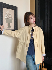 黄色工装风衣外套女春秋2024新款韩系宽松小个子抽绳收腰显瘦夹克，女装风衣，浙宝192（原082）