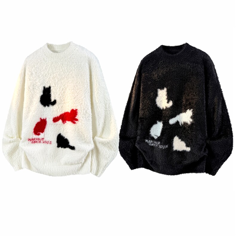 美式复古印花情侣毛衣潮牌i纯色宽松针织衫秋冬慵懒风MY06-P50，男装针织衫/毛衣，电商B278