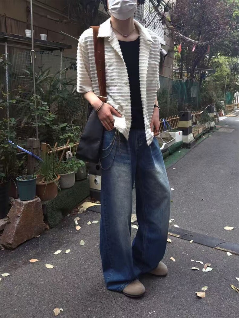 夏季狐绒萃古巴衬衫绒感镂空男女透气老钱风短袖CT25113批48,男装T恤,星座1004-6