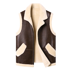 2025冬季轻奢男士皮毛一体加绒毛领加厚保暖马甲宽松休闲通勤马甲，男装棉衣，钱塘723