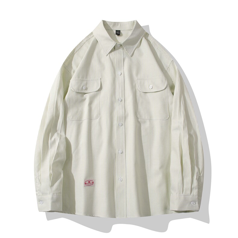 B413-1-DX6010港风复古长袖条纹衬衫男女潮牌宽松休闲工装衬衣服,男装衬衫,电商B413-1