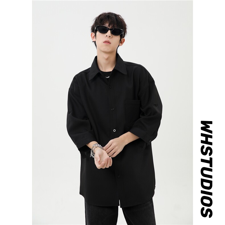 港风网红凉感中式翻领七分袖冰丝衬衫男XZ213-CS8810-P45控58图片