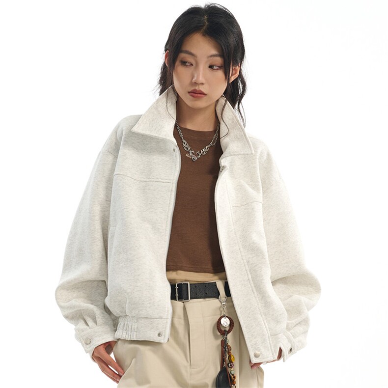 华棉450克W9876-特P85翻领开衫卫衣男女秋季情侣短款拉链夹克外套图片