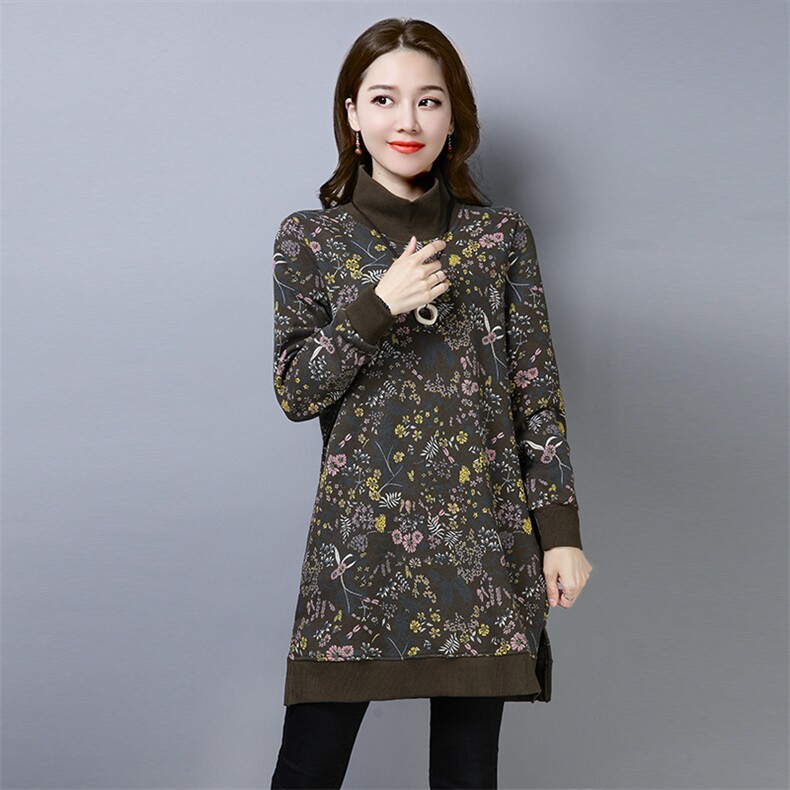 花色图案印花2020冬季新款保暖休闲时尚常规高领卫衣,女装卫衣/绒衫,独衣靓