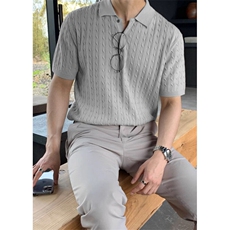 网T-2026新品针织毛衣短袖T恤凉感POLO衫T恤条纹打底衫WK64-P38，男装Polo衫，星座610B-1