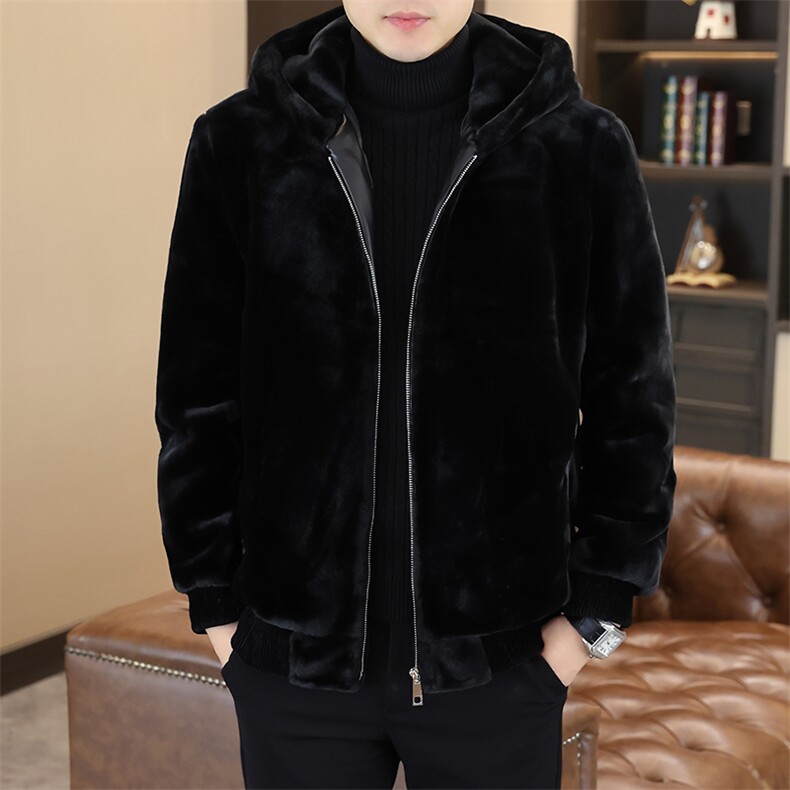冬季加厚仿水貂绒男士连帽大码毛呢夹克外套X989-P90，男装毛呢大衣，星座310B-3
