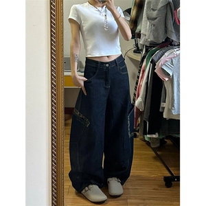 【有货】LBK611ZZ-特58 美式复古豹纹拼接大口袋工装弯刀牛仔裤图片