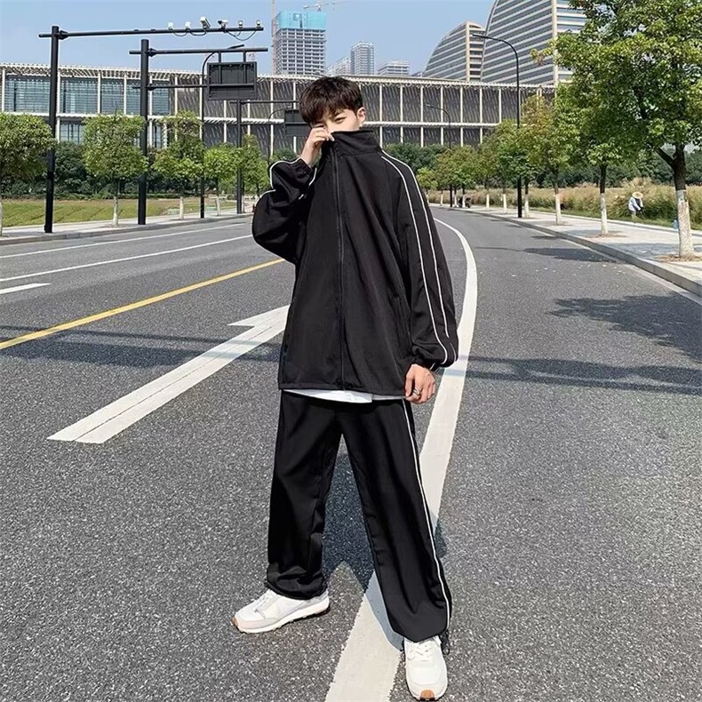 ins运动休闲套装冬情侣潮牌宽松两件套韩版男W5528-常规59-加绒73,男装休闲套装,星座412-2