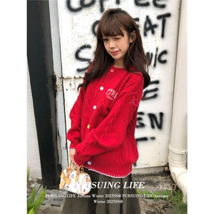 1506A/G65690/P59韩系复古圆领针织开衫女秋冬穿搭图片