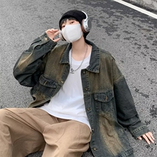 F171P65春季新款纹理徽章翻领夹克男高街潮牌宽松牛仔夹克，男装夹克，星座512-6