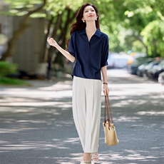 LIGHTMATURE夏季新款上衣慵懒风衬衫女设计感休闲宽松半袖衬衣女，女装套装/套裙，水衣源