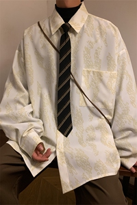 C8026/P40春装新款现货港风暖色调印花宽松简约衬衣男潮衬衫上衣图片