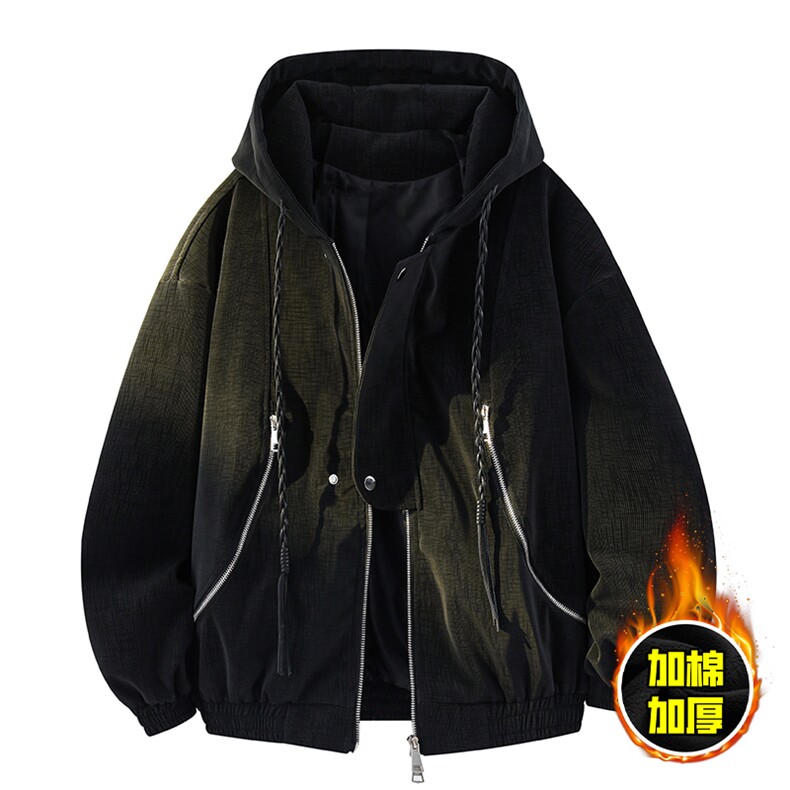 现货高品质美式高街重磅座山雕连帽pu皮棉衣男女加厚毛毛绒冬外套，男装皮衣，电商A486-1