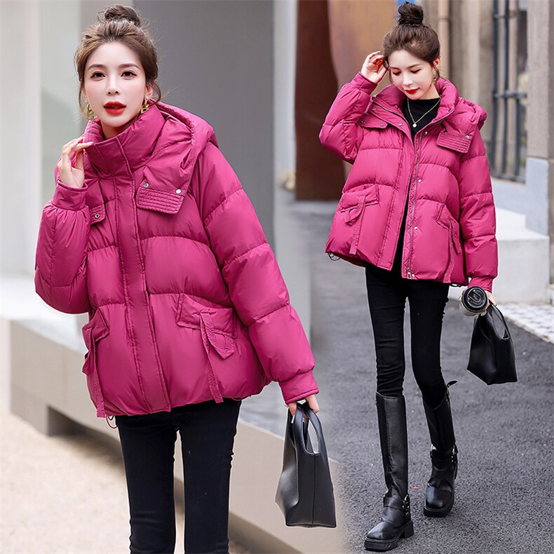 时尚休闲连帽羽绒服女2023年冬季新款洋气保暖面包服外套90白鸭绒，女装羽绒服，润尚靓点