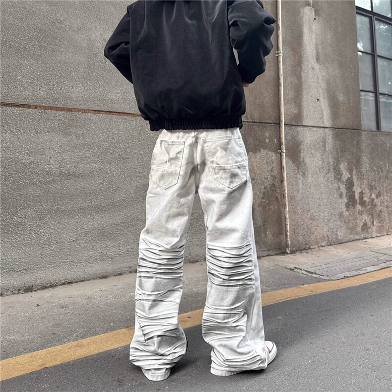喷墨手工脏染猫须做旧直筒微喇牛仔裤男女高街裤子NN65-P56,男装牛仔裤,星座208-5