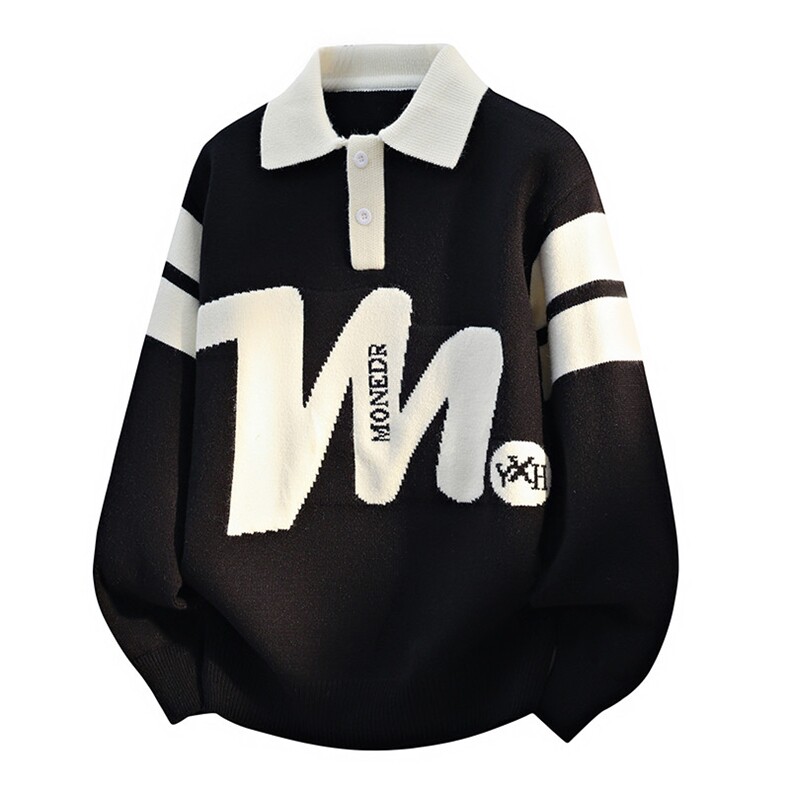 25717-P58秋季时尚翻领毛衣外套男士针织衫字母提花内搭打底衫，男装T恤，电商D310B