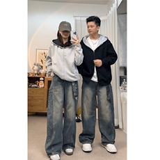 网图K998-特P43情侣美式高街牛仔裤男女弯刀裤阔腿长裤，男装牛仔裤，电商B369（原A024）