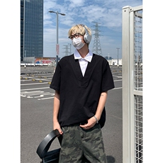 夏季百搭假两件短袖衬衫宽松型设计感polo衫衬衣T3686-特价P40，男装T恤，电商A007