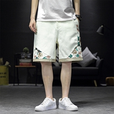 复古风刺绣工装短裤男潮牌街头宽松阔腿休闲百搭中裤K41-P60，男装牛仔裤，星座816-2（原B366-1）