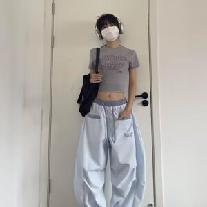 阔腿裤女高腰垂感拖地裤冰丝长裤初夏宽松直筒裤休闲运动裤子图片