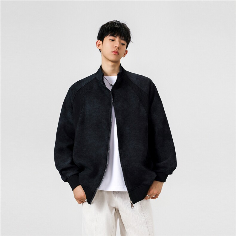 可二开罗纹拼接脏脏灰扎染面料大码M-5XL夹克JK78083P65控98，男装夹克，星座227-7