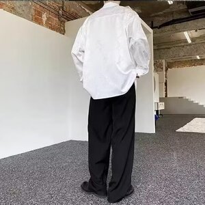风潮牌衬衫男春秋季新款宽松百搭纯色潮流休闲衬衣高街小众外套图片