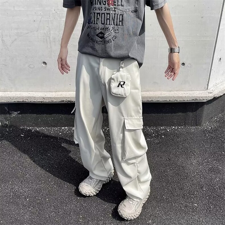 工装裤男夏季美式街头复古小众设计感阔腿伞兵裤痞帅休闲裤子,男装休闲裤,星座716-4