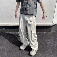 工装裤男夏季美式街头复古小众设计感阔腿伞兵裤痞帅休闲裤子，男装休闲裤，星座716-4