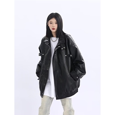 复古机车服皮衣美式多口袋夹克飞行员立领pu皮外套Y1021-P75网图，男装夹克，电商B245