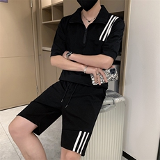 夏季社会小伙痞帅针织短袖套装轻熟风运动套装TZ2084-P85控115，男装T恤，星座313B-2(原星座309A-2)