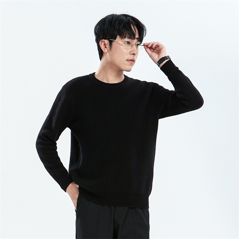 新款男士羊毛长绒棉套衫秋冬双层保暖加厚时尚百搭圆领毛衣男装，男装羊毛衫，牧绒家园