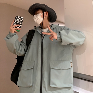 新款连帽冲锋衣夹克男港风纯色潮流休闲外套JK2301-P68图片