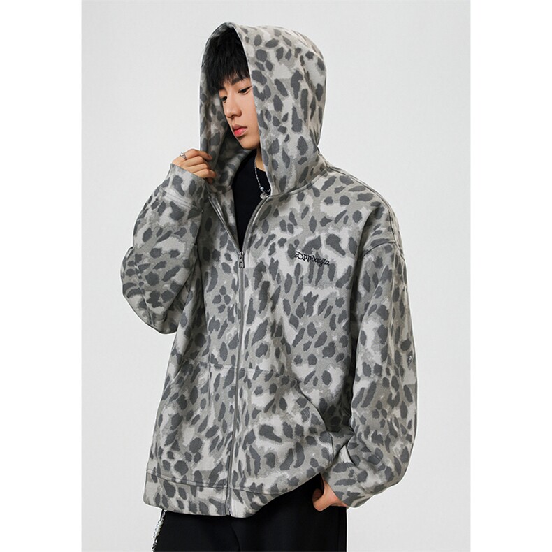 重磅420g华棉美式豹纹字母刺绣连帽宽松卫衣外套W5443-特P60控108，女装短外套，电商A001-1