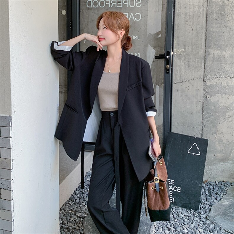 黑色西装外套休闲裤两件套女2025年春秋季新款独特高级感显瘦套装,女装套装/套裙,2C169