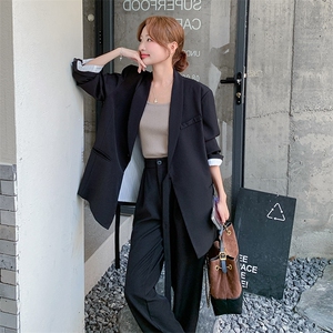 黑色西装外套休闲裤两件套女2025年春秋季新款独特高级感显瘦套装图片