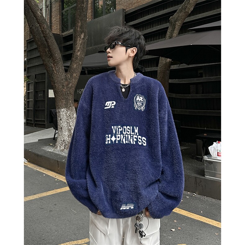 2025冬装字母仿貂毛衣美拉德情侣复古毛针织衫XZ212-1-QM635-P55,男装针织衫/毛衣,星座212-1