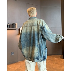 美式工装牛仔外套男款宽松秋季重磅水洗复古多口袋翻领夹克，男装夹克，星座410-6（原星座1304-1）