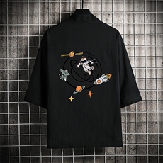 HF59142-P40风汉服男开衫外套七分袖道袍网格挂拍，男装民族服装，电商A040A