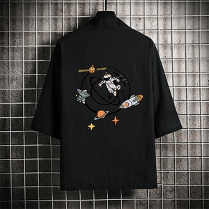 HF59142-P40风汉服男开衫外套七分袖道袍 网格挂拍图片