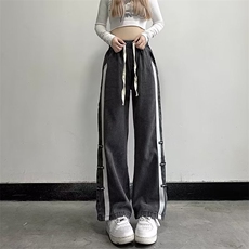 潮流时尚休闲男女牛仔裤美系条纹运动直筒长裤百搭P42，男装牛仔裤，四季星座218-1