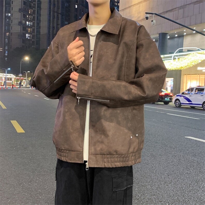 美式复古翻领皮衣外套男美拉德高级感麂皮绒情侣夹克A02518-P85,男装夹克,星座308B-2