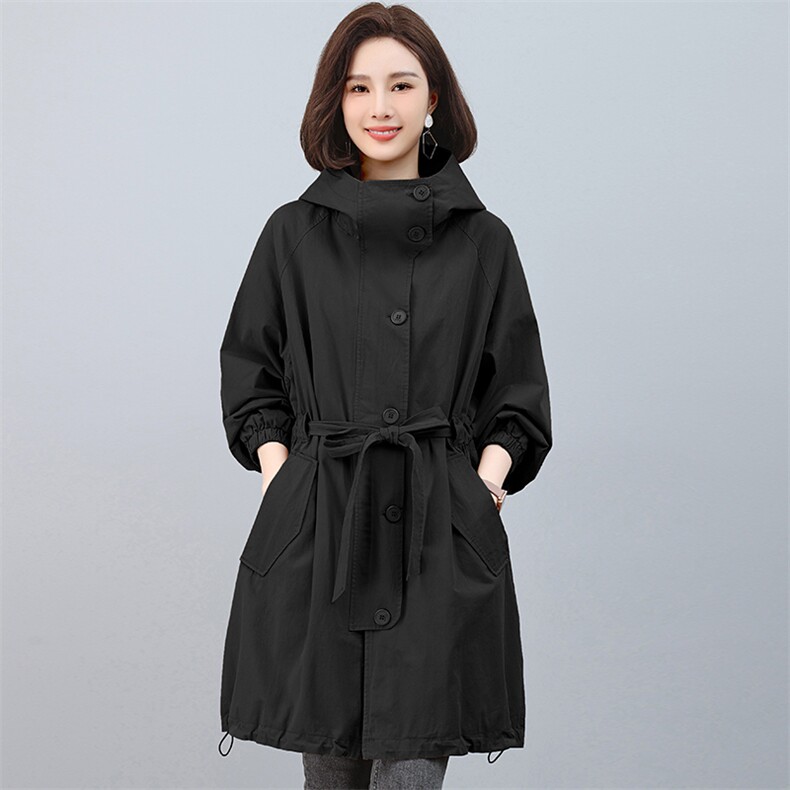 风衣女中长款2025春秋新款收腰显瘦中年妈妈大码宽松休闲大衣外套,女装风衣,江忆布依
