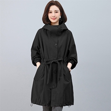 风衣女中长款2025春秋新款收腰显瘦中年妈妈大码宽松休闲大衣外套，女装风衣，江忆布依