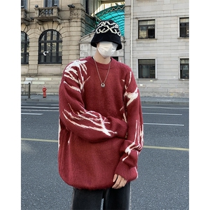 秋冬美式高街泼墨圆领毛衣男潮设计感宽松情侣针织衫 M1672-P60图片