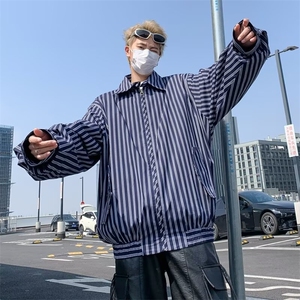 外套日系复古竖条纹夹克原宿风潮牌休闲街头男宽松图片