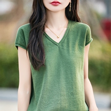 夏季新款修身时尚显瘦女士纯棉V领短袖，女装T恤，斯美雅电商供货